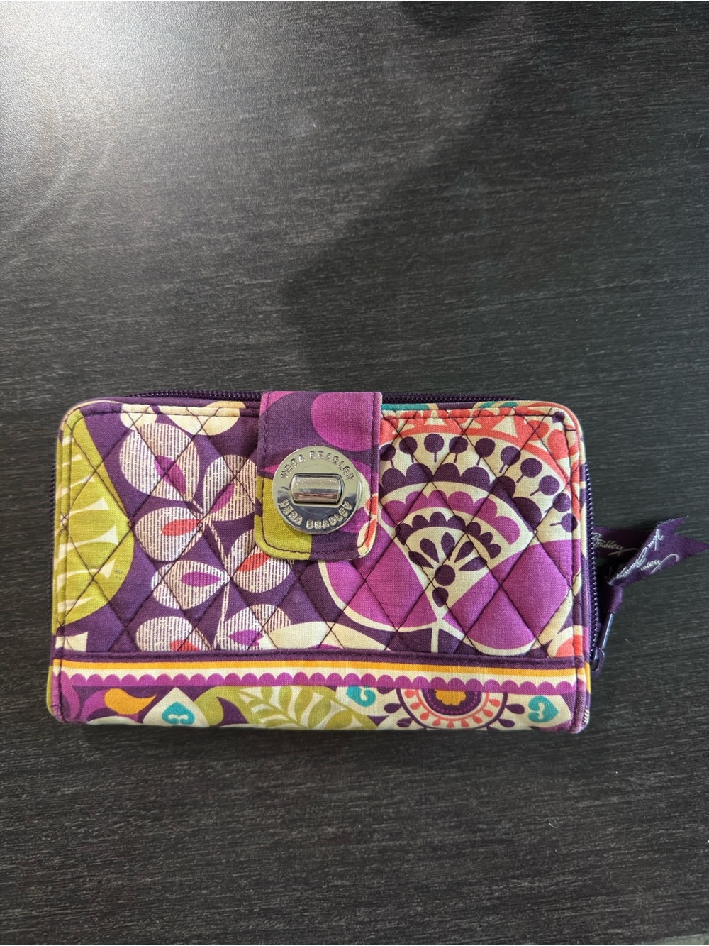 GENTLY USED - Vera Bradley Quilted Purple Floral Print Turn Lock Wallet